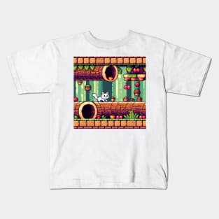 pixel cat game art Kids T-Shirt